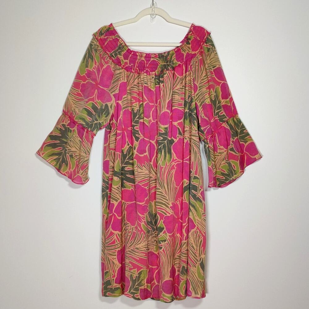 Off Shoulder Bell Sleeve Dress 2X Resort Vacation Boho Coastal - Picture 5 of 8